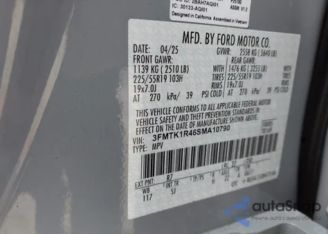 2025 Ford Mustang Mach-E Select from USA, damaged, VIN 3FMTK1R46SMA10790